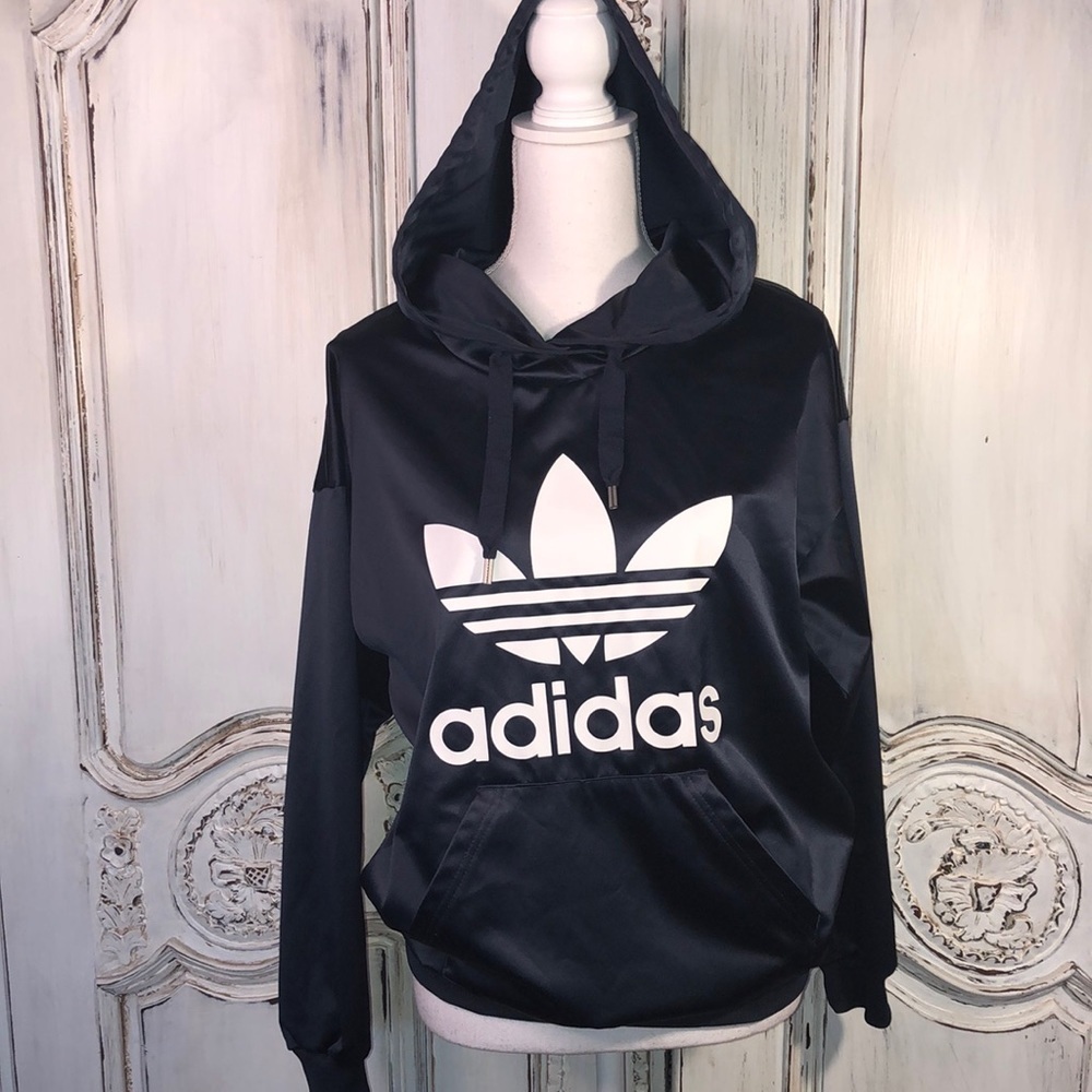 Adidas Satiny Pullover Navy Long Sleeve Hoodie Size XS